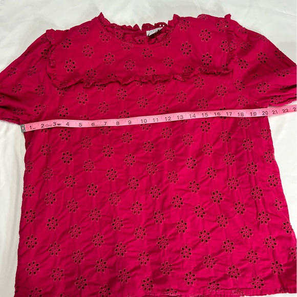 J Crew Smocked Eyelet Embroidered Peasant Cottagecore Coquette Romantic Top Sz M - Picture 10 of 11